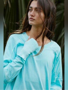 NWT FP Movement by Free People Aqua Relaxed Long-Sleeve Tee